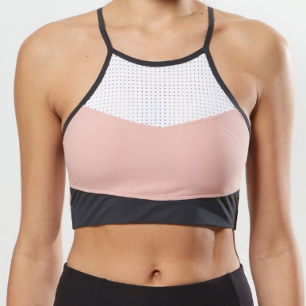 BOOM BOOM ATHLETICA Cutaway Halter Bra, Rose/Grey - New w/ Tags